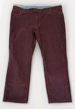 L.L.Bean Mens 44x30 Corduroy Pants Burgundy Standard Fit Stretch Cotton